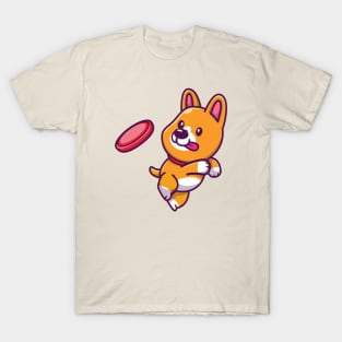 Cute Corgi Playing Frisbee T-Shirt